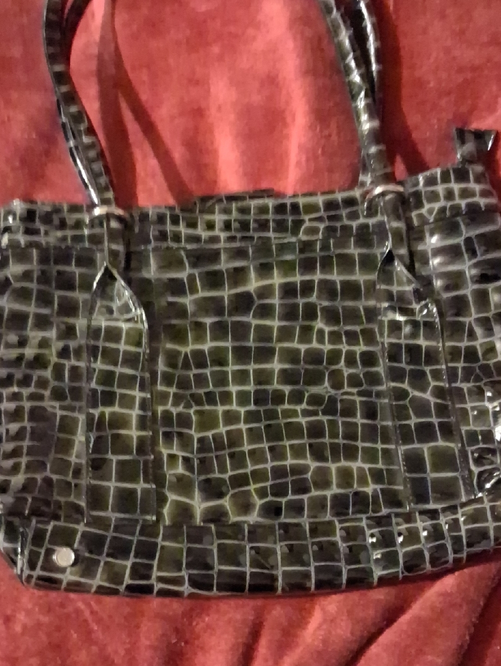 Croc-Embossed Olive Green Shoulder Tote for Women